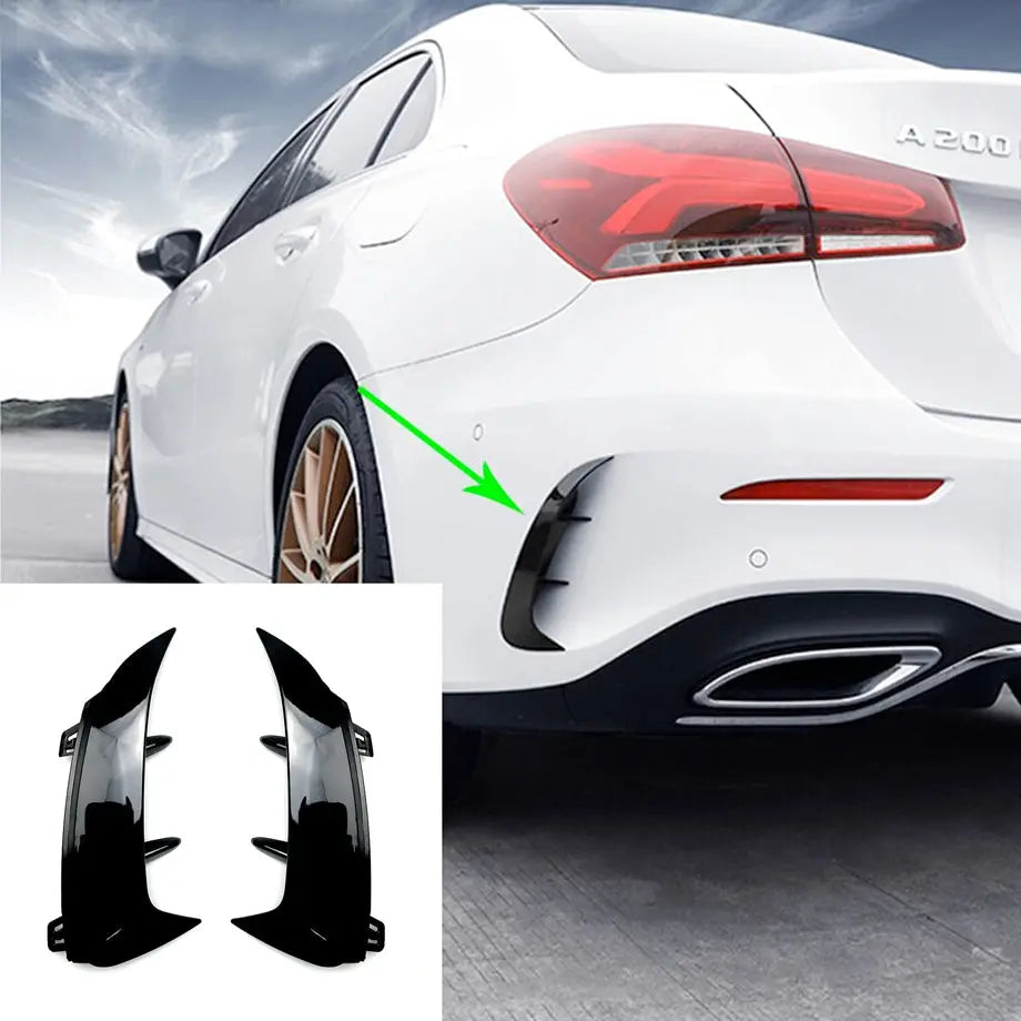 Merc W177 A-Class Sedan Aero Style Gloss Black Rear Bumper Canards maxmotorsports
