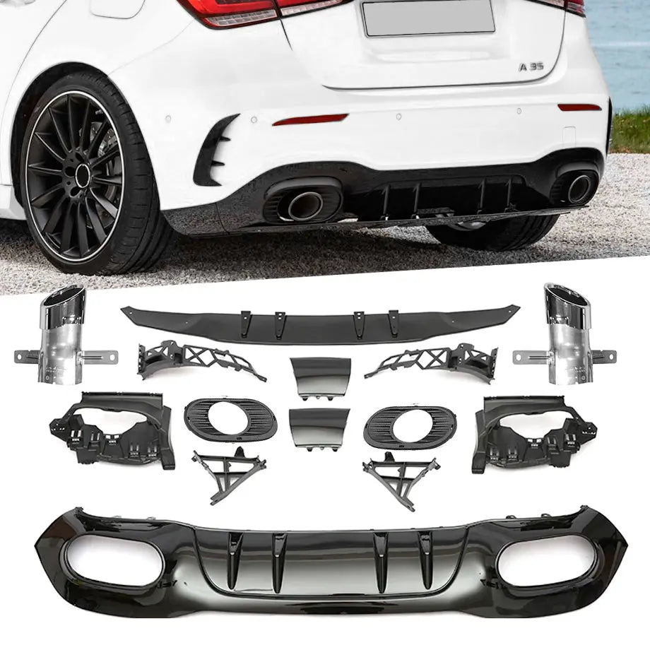 Merc W177 (19-On) Hatchback - A35 AMG Style Gloss Black Rear Diffuser ...