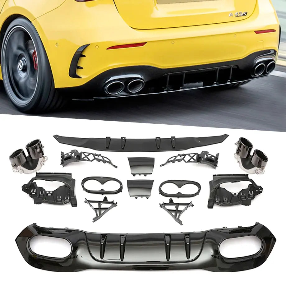 Merc W177 (19-On) Hatchback - A45 AMG Style Gloss Black Rear Diffuser ...