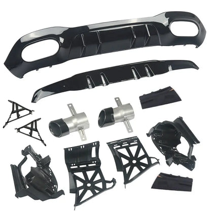 Merc W177 (19-On) Sedan - A35 AMG Style Gloss Black Rear Diffuser With Exhaust Outlets Max Motorsport