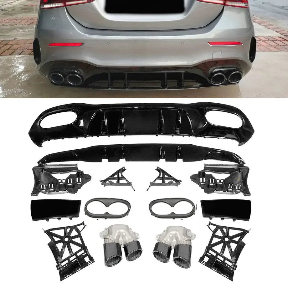 Merc W177 (19-On) Sedan - A45 AMG Style Gloss Black Rear Diffuser With ...
