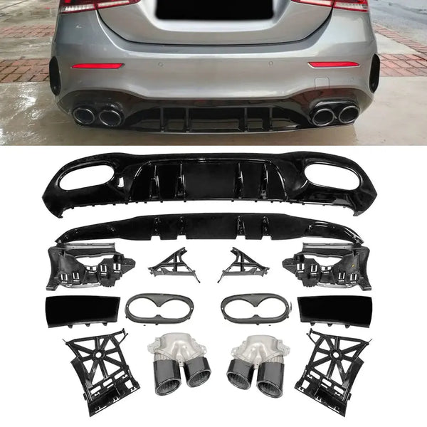 Merc W177 (19-On) Sedan - A45 AMG Style Gloss Black Rear Diffuser With ...