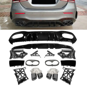 Merc W177 (19-On) Sedan - A45 AMG Style Gloss Black Rear Diffuser With Exhaust Outlets Max Motorsport