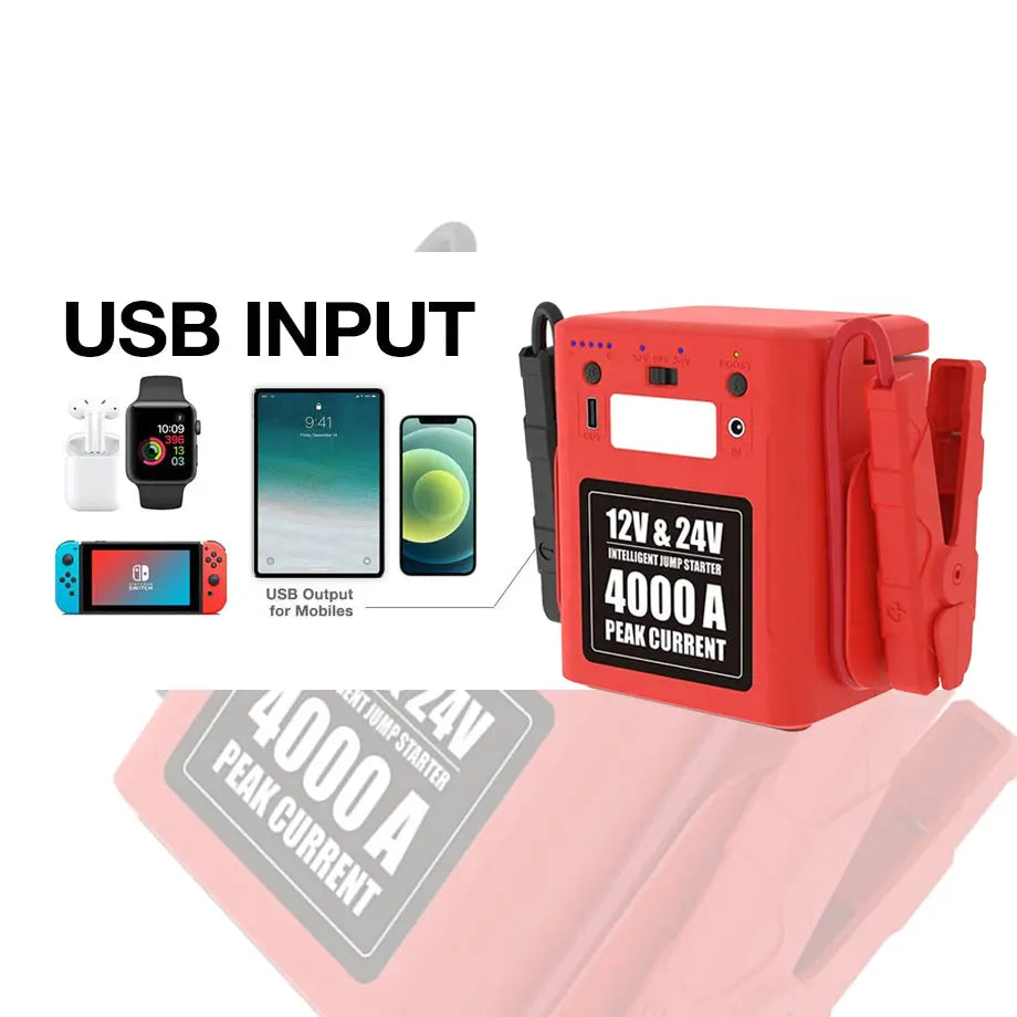 Multi Function 12V/24V Portable Heavy Duty Jump Start Kit 4000 Amp