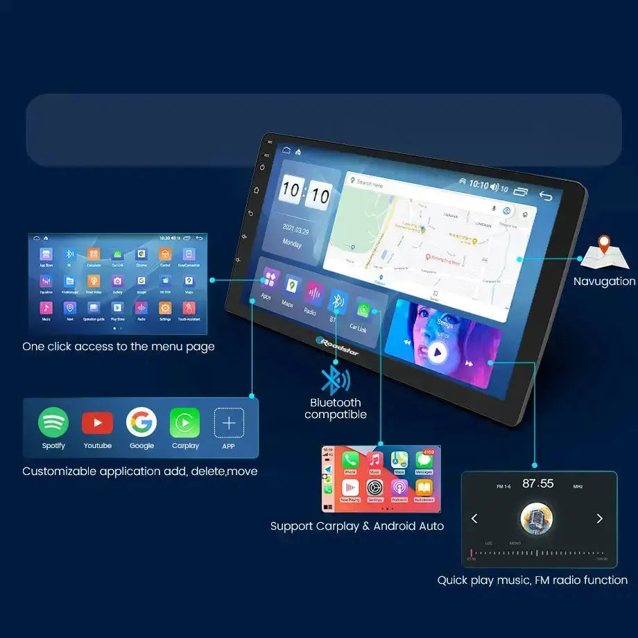 Nissan Qashqai (14-On) - 10.1 Inch Roadstar Android Entertainment & GPS System With Voice Command Roadstar