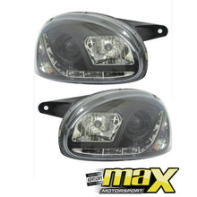 Load image into Gallery viewer, Opel Corsa B DRL LED Black Projector Headlights maxmotorsports
