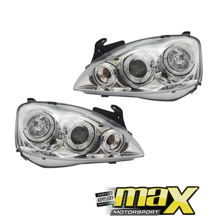 Opel Corsa Utility (02-08) Chrome Angel Eye Projector Headlight maxmotorsports