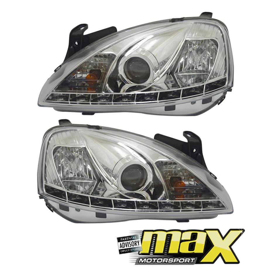 Opel Corsa Utility (02-08) Chrome LED Projector Headlight maxmotorsports