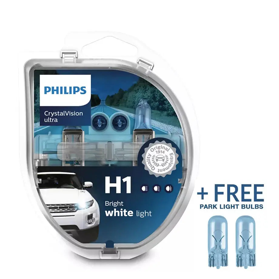 Philips H1 Crystal Vision Ultra 55W Bulb Set + FREE Park Light