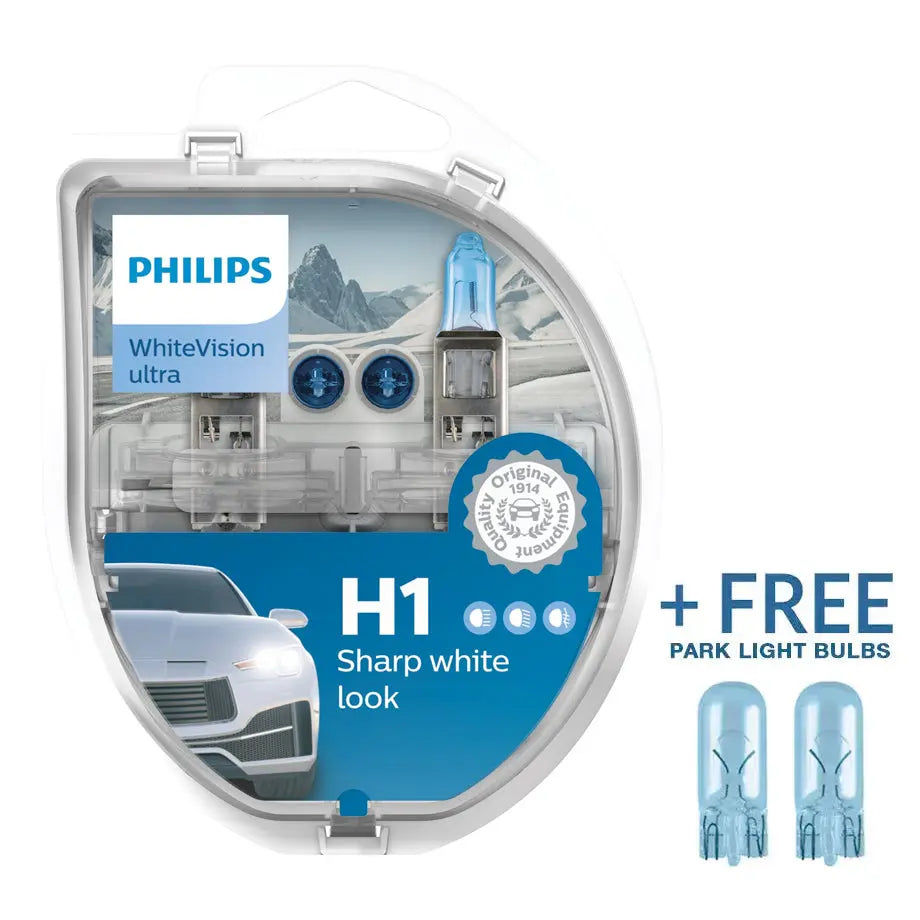 Philips H1 White Vision Ultra 55W Bulb Set + FREE Park Light Philips