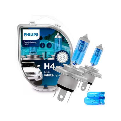 Philips H4 Crystal Vision Ultra 60/ 55W Bulb Set + FREE Park Light Max Motorsport