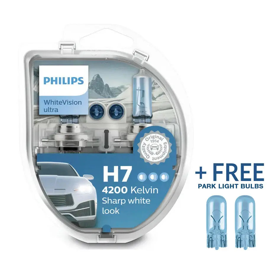 Philips H7 White Vision Ultra 55W Bulb Set + FREE Park Light Max Motorsport