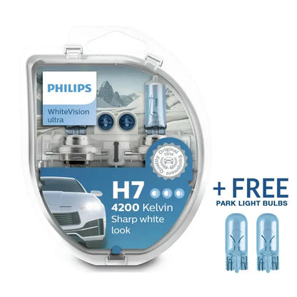 Philips H7 White Vision Ultra 55W Bulb Set + FREE Park Light Max Motorsport