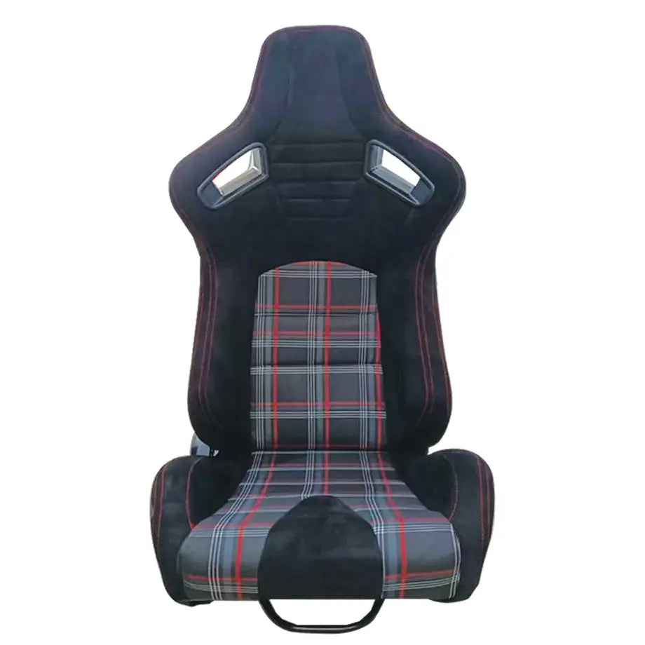 Reclinable Racing Seats - Black Suede With Tartan Cloth (Pair) Max Motorsport
