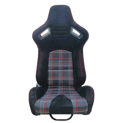 Reclinable Racing Seats - Black Suede With Tartan Cloth (Pair) Max Motorsport