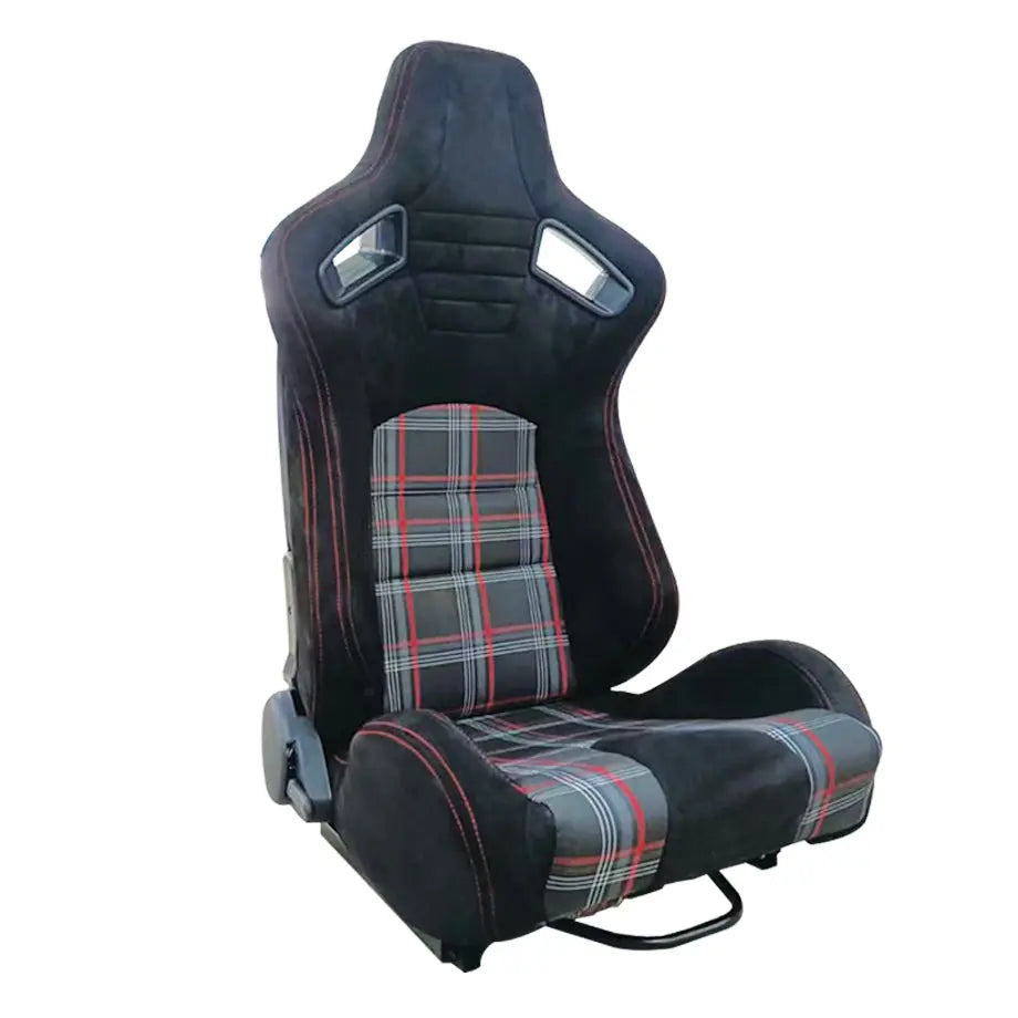 Reclinable Racing Seats - Black Suede With Tartan Cloth (Pair) Max Motorsport