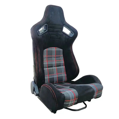 Reclinable Racing Seats - Black Suede With Tartan Cloth (Pair) Max Motorsport