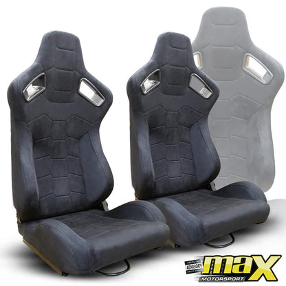 Reclinable Racing Seats - Black Suede (Pair) Max Motorsport