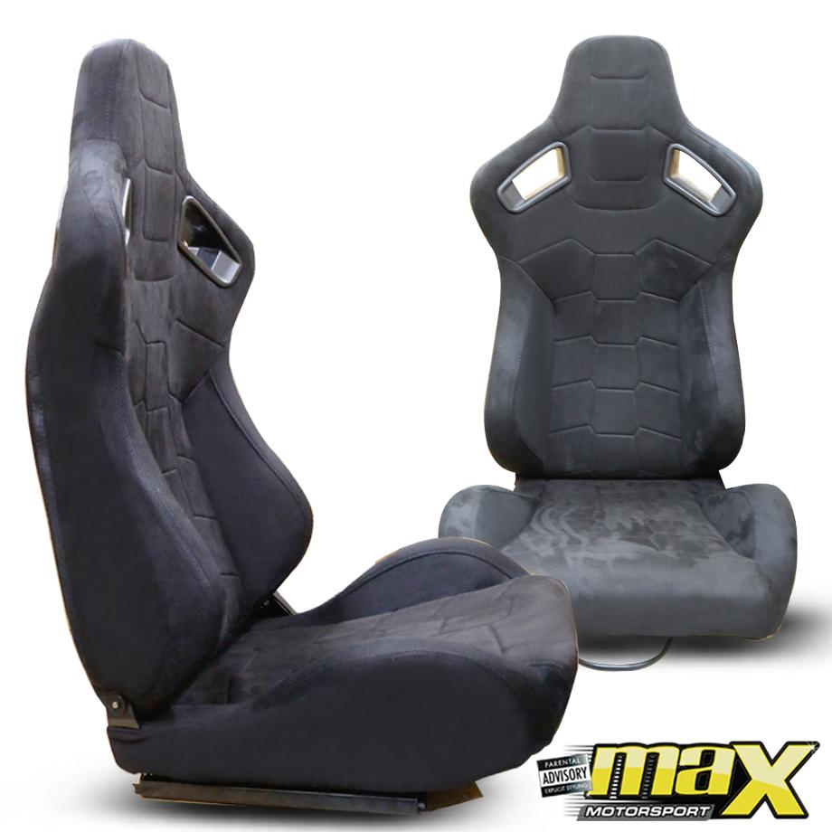 Reclinable Racing Seats - Black Suede (Pair) Max Motorsport