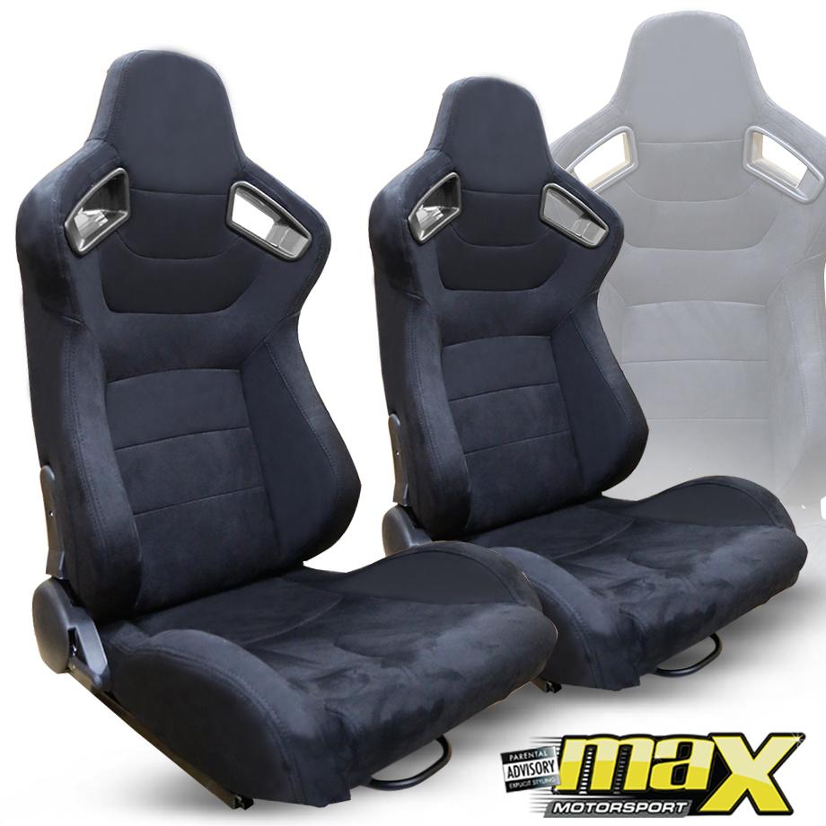 Reclinable Racing Seats - Black Suede (Pair) Max Motorsport