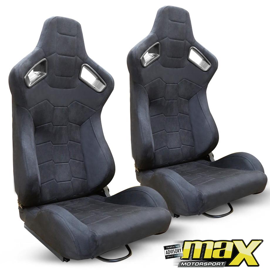 Reclinable Racing Seats - Black Suede (Pair) Max Motorsport