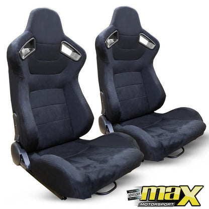 Reclinable Racing Seats - Black Suede (Pair) Max Motorsport