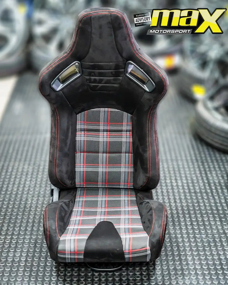 Reclinable Racing Seats - GTI Style Tartan Design Black Suede With Red ...
