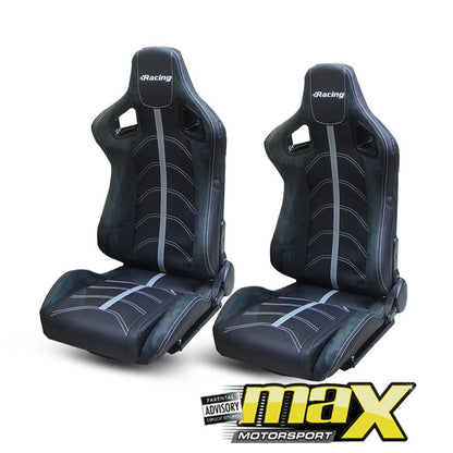 Reclinable Racing Seats - Racing Logo - PVC + Suede (Pair) maxmotorsports