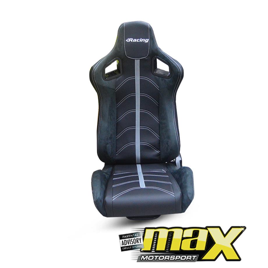 Reclinable Racing Seats - Racing Logo - PVC + Suede (Pair) maxmotorsports