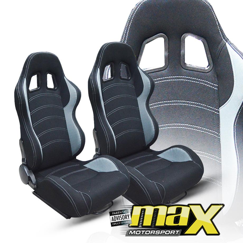 Reclinable Racing Seats Black & Grey Cloth (Pair) Max Motorsport