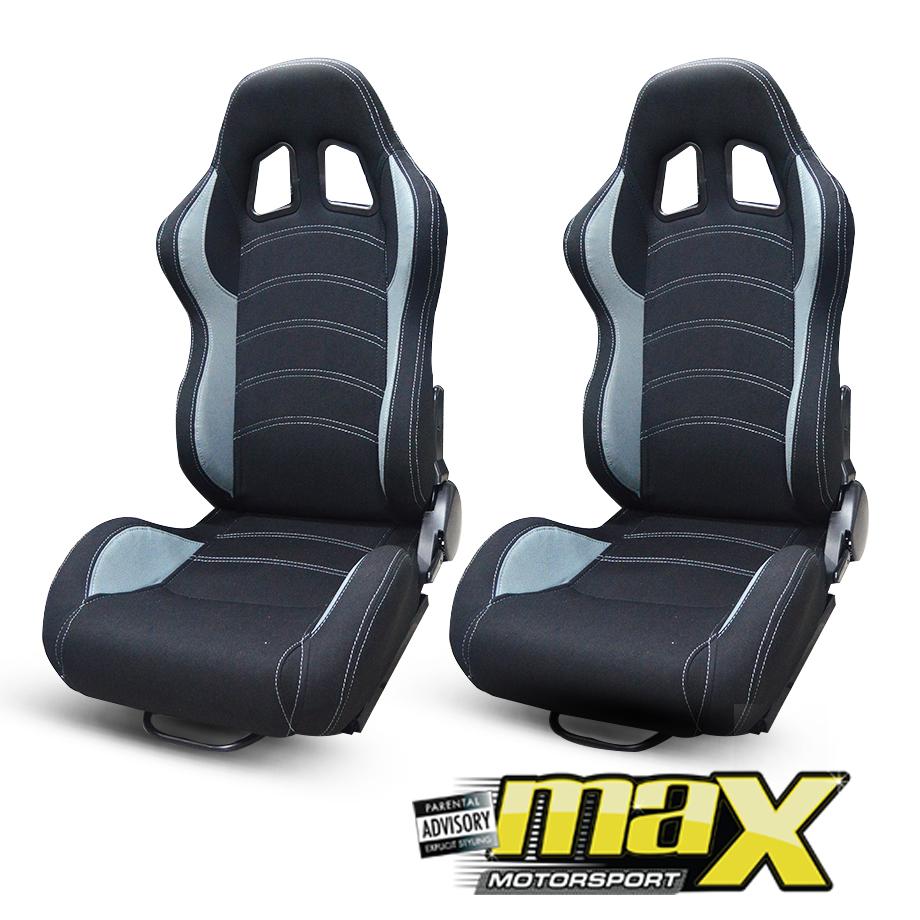 Reclinable Racing Seats Black & Grey Cloth (Pair) Max Motorsport