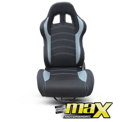 Reclinable Racing Seats Black & Grey Cloth (Pair) Max Motorsport