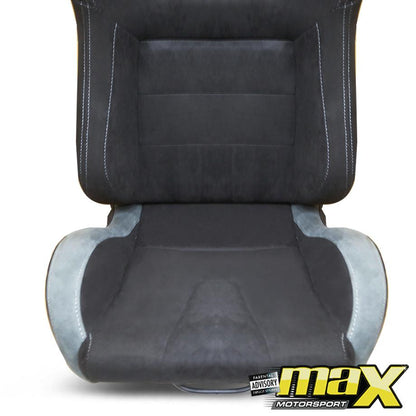 Reclinable Racing Seats Black & Grey Suede (Pair) Max Motorsport
