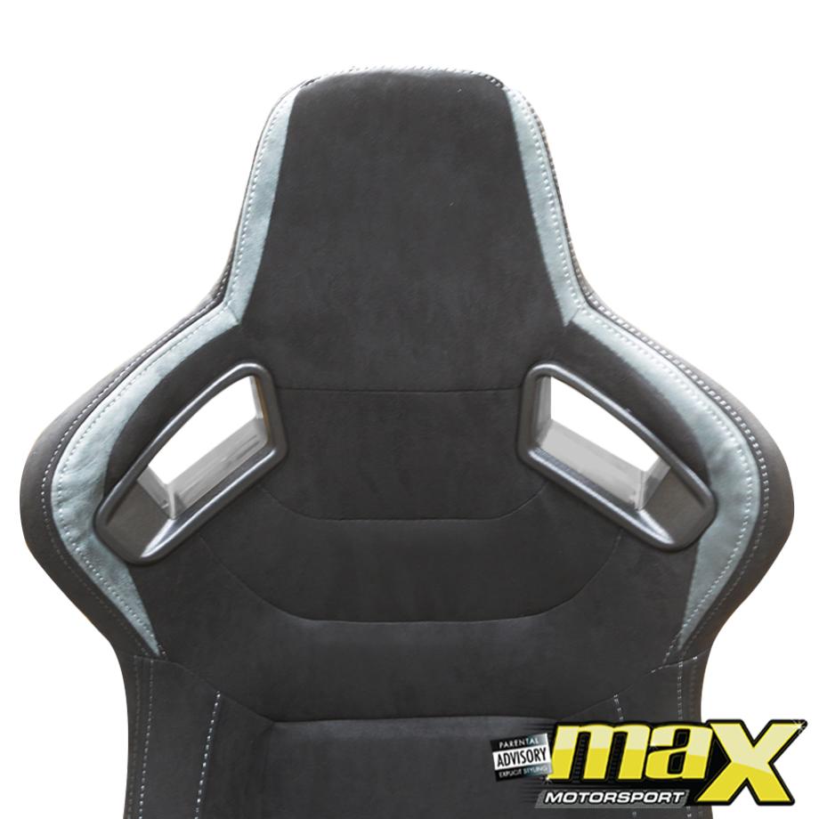 Reclinable Racing Seats Black & Grey Suede (Pair) Max Motorsport