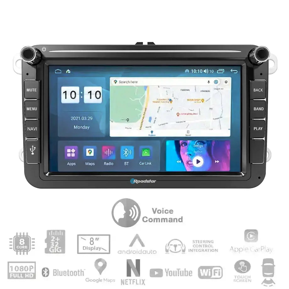 Roadstar - 8 Inch VW Android Multimedia Unit With Voice Command maxmotorsports