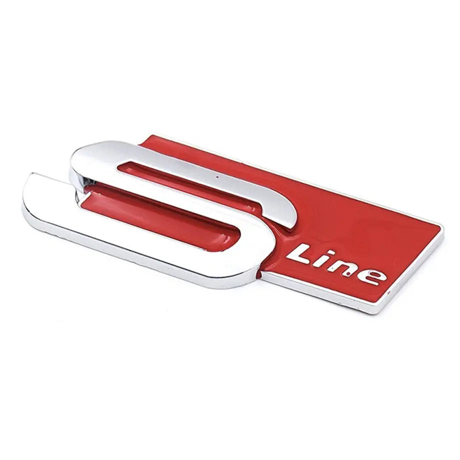 Side Fender Logo Badges - Audi S-Line (Chrome + Red) maxmotorsports