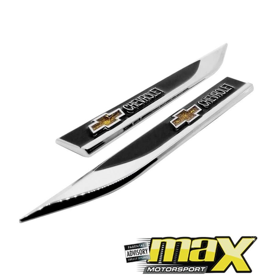 Side Fender Logo Badges - Chevrolet (Black & Chrome) Max Motorsport