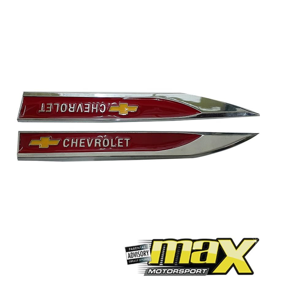 Side Fender Logo Badges - Chevrolet (Red & Chrome) Max Motorsport