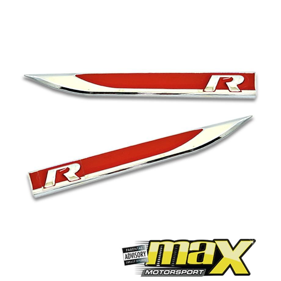 Side Fender Logo Badges - R (Red & Chrome) maxmotorsports