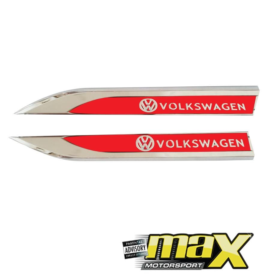 Side Fender Logo Badges - VW Volkswagen (Red & Chrome) Max Motorsport