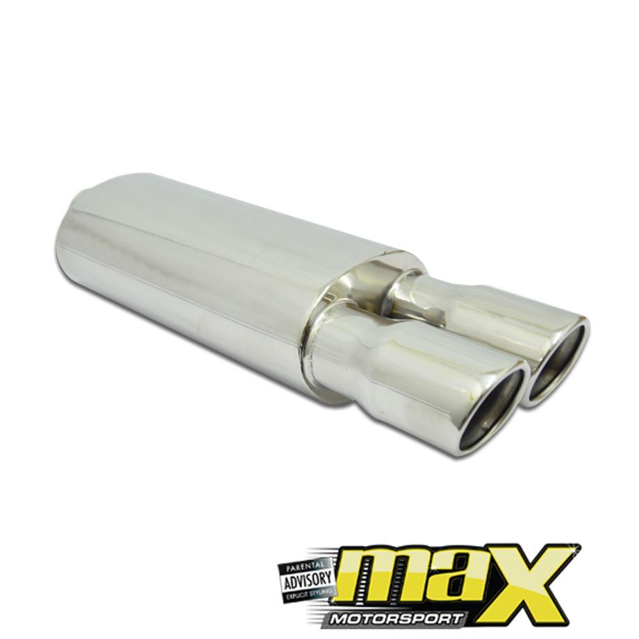 Stainless Steel Bullet Back Box With Double Round Tail Piece maxmotorsports