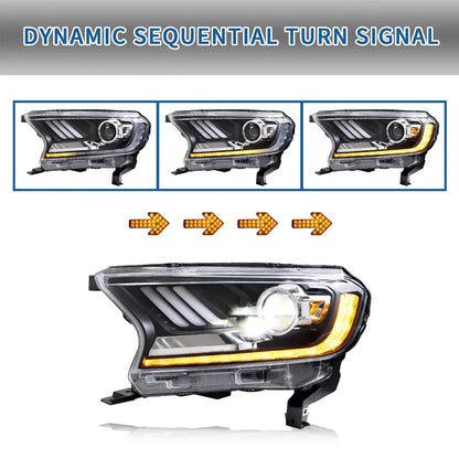 Suitable To Fit - Ranger T7 / T8 Mustang Style DRL LED Projector Headlight (16-On) maxmotorsports