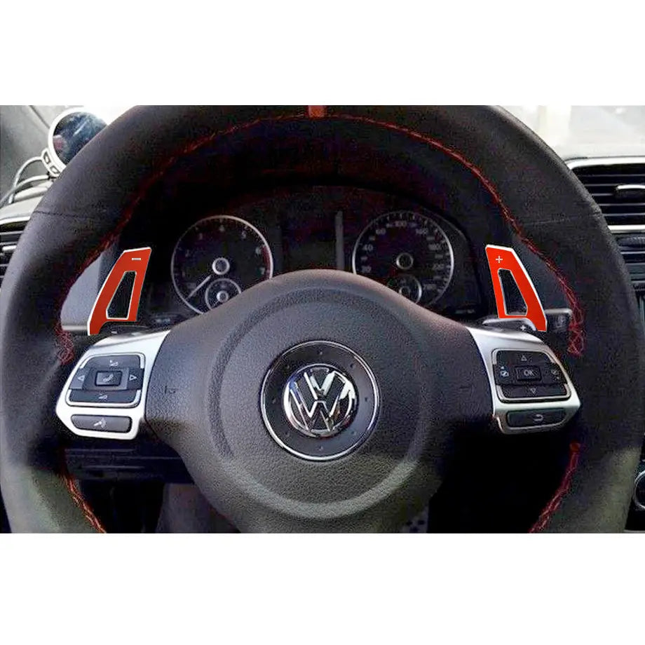 Suitable To Fit - VW Golf 7 GTI Brush Aluminium Red Paddle Shift Extensions maxmotorsports