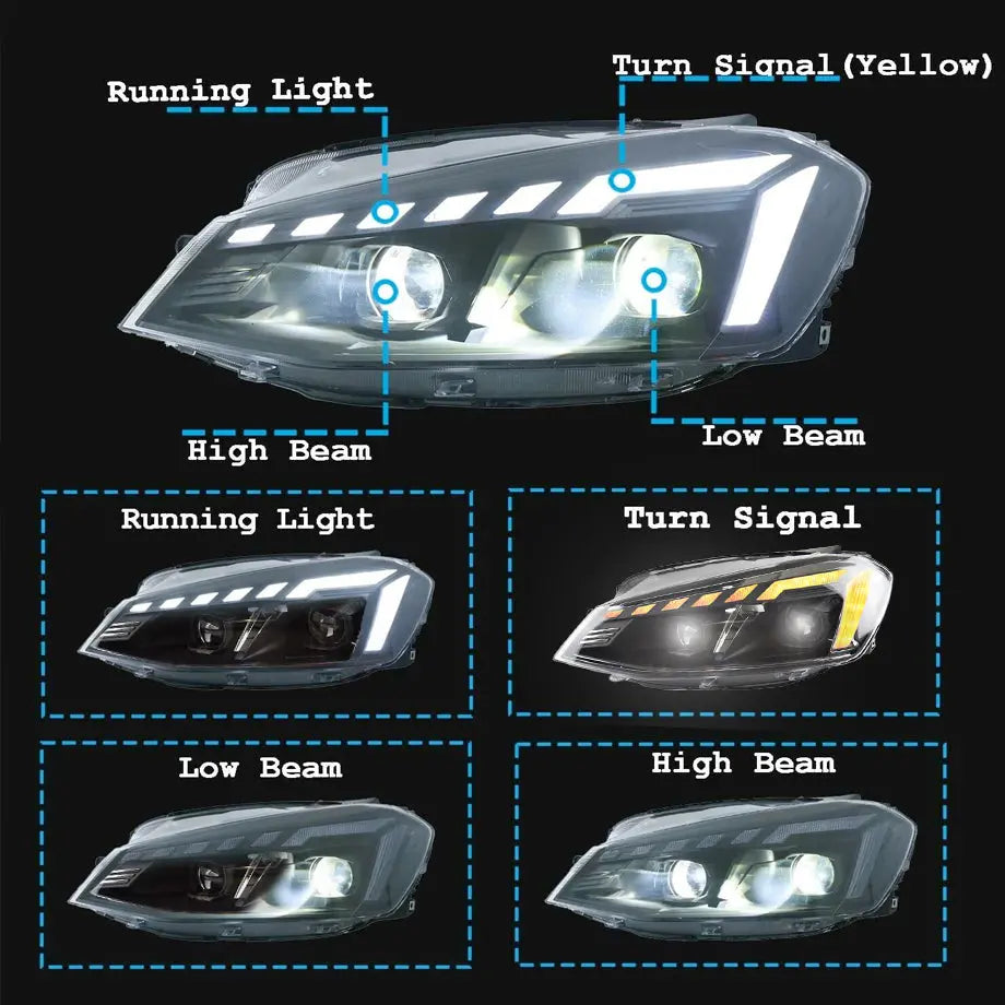Suitable To Fit - VW Golf 7 LED Projector Headlight - Audi Style Max Motorsport