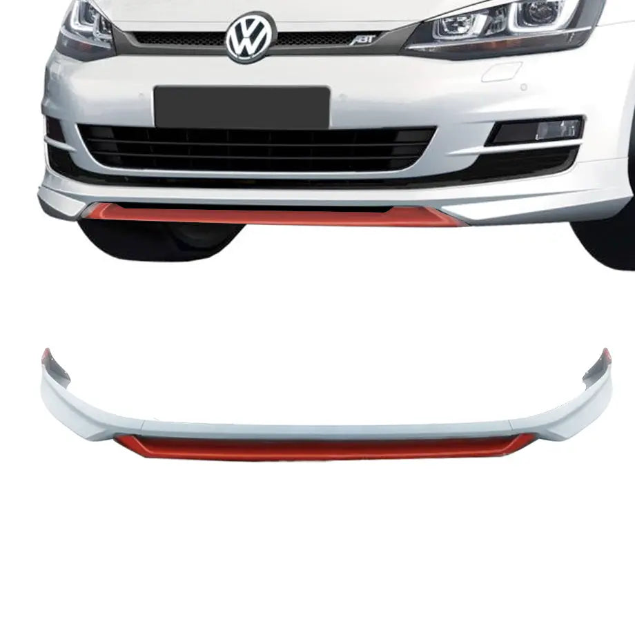 Suitable To Fit - VW Golf 7 TSI ABT Style Gloss White With Red Plastic Front Spoiler Max Motorsport