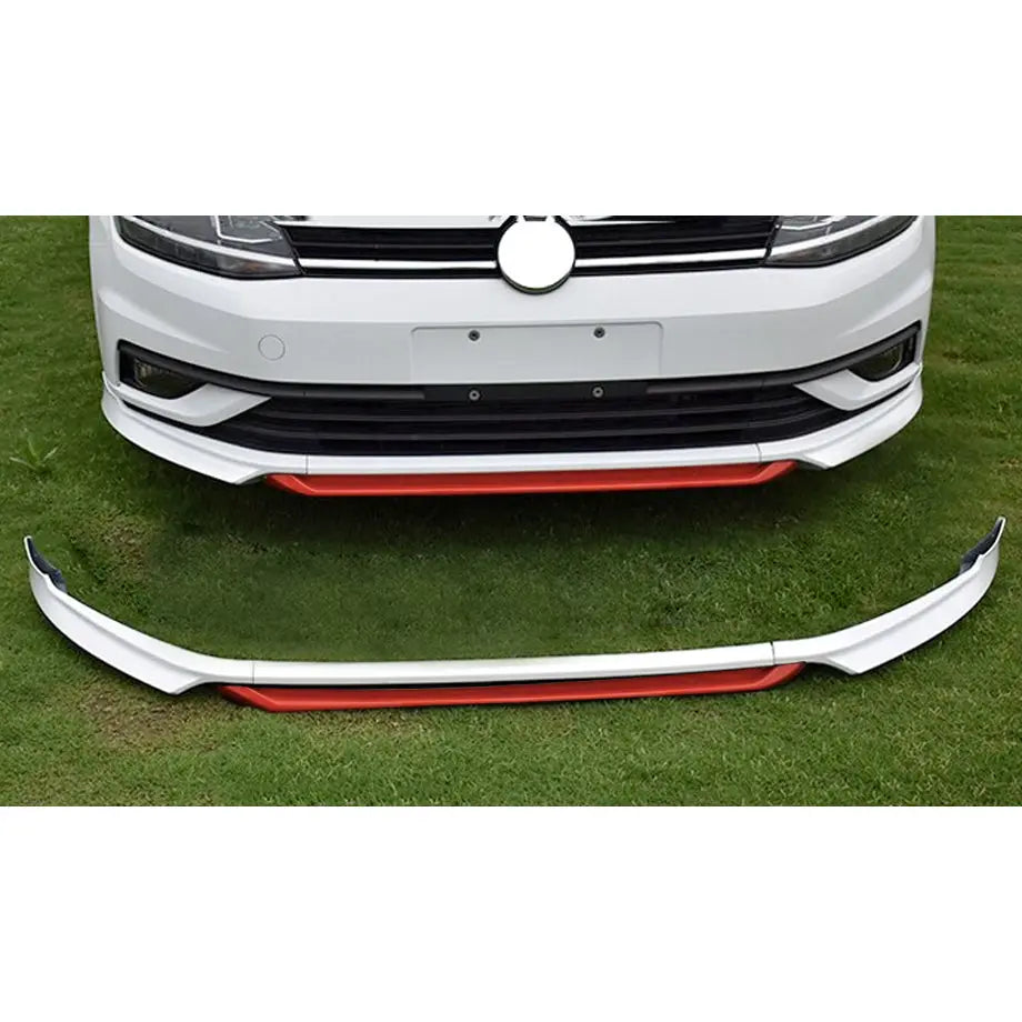 Suitable To Fit - VW Golf 7 TSI ABT Style Gloss White With Red Plastic Front Spoiler Max Motorsport