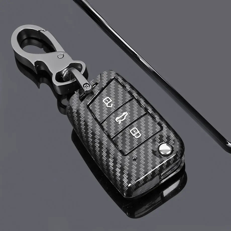 Suitable To Fit VW - 3-Button Carbon Look Key Case Cover With Key Ring Max Motorsport