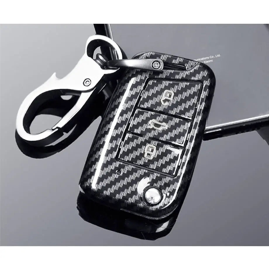 Suitable To Fit VW - 3-Button Carbon Look Key Case Cover With Key Ring Max Motorsport