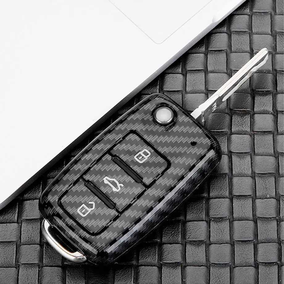 Suitable To Fit VW - 3-Button Carbon Look Key Case Cover With Key Ring Max Motorsport