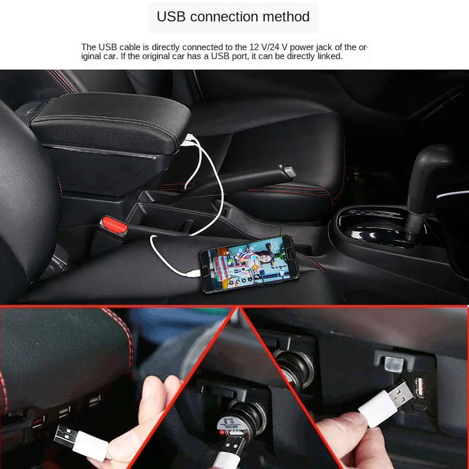 Car Center Console Armrest Box with 7 USB for Suzuki Jimny 2007 2008 2009  2010 2011 2012 2013 2014 2015 2016 2017 2018 Leather Armrest with Cup  Holder